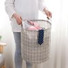 Household Fabric Laundry Basket Storage Bin Round Cotton and Linen Dirty Clothes Basket Toy Miscellaneous Items Grid Storage Foldable Laundry