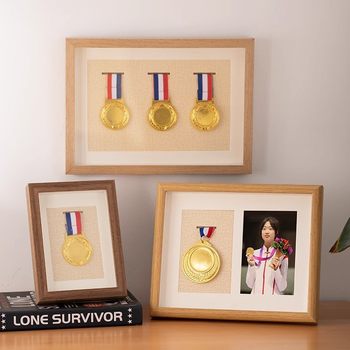 Solid Wood Hollow Three-Dimensional Medal Photo Frame Storage Box Display Frame Marathon Decoration Picture Frame Medal of Honor Set Table