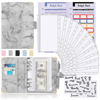 In-Stock Cross-Border A6 Binder Planner Marble Pattern Notebook Leather Pu 6-Ring Binder Cash Budget