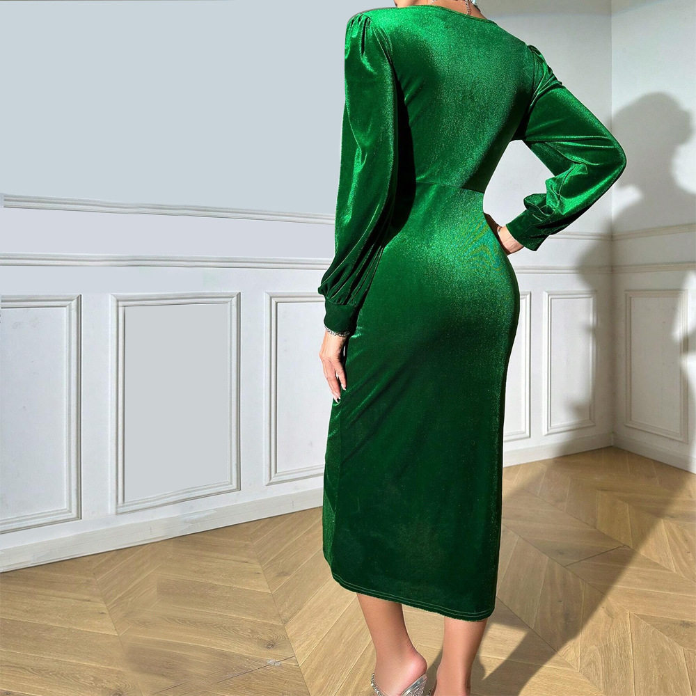 Elegant Deep V Neck Bodycon Long Dress Slimming Fit Petal Design Suitable for Evening Events Wholesale Available