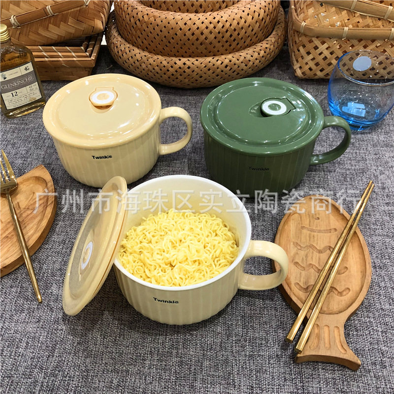 Underglaze color Nordic simple color ceramic sealed fresh-keeping bowl student lunch box fast food bowl instant noodle cup