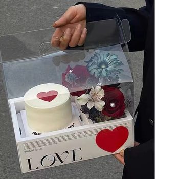 Yixing Transparent Pvc Flower Cake Hand-Held Box, Laminated Waterproof Fruit Gift Box, Complete Set of Cake Box Packaging Box