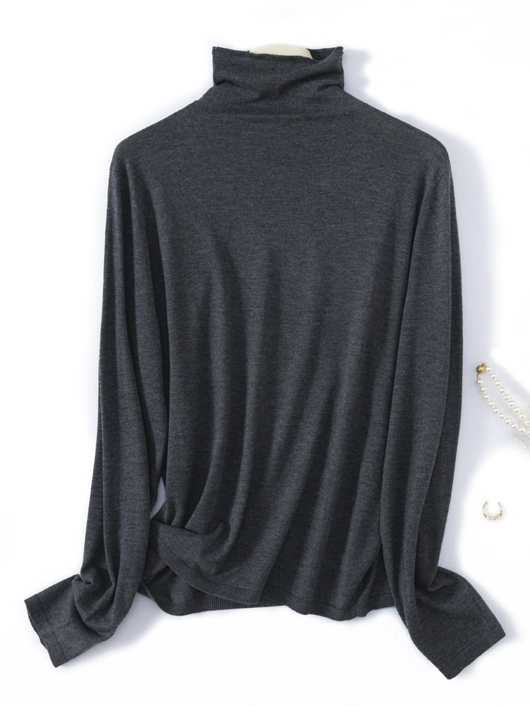 扬子纱薄款高领美丽诺羊毛衫2024秋冬内搭堆堆领针织打底衫女