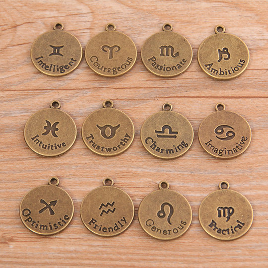 2 Color 2 Size DIY Retro Alloy Jewelry Accessories 12 Constellation Pendant Charm Pendant Bracelet Necklace Accessories