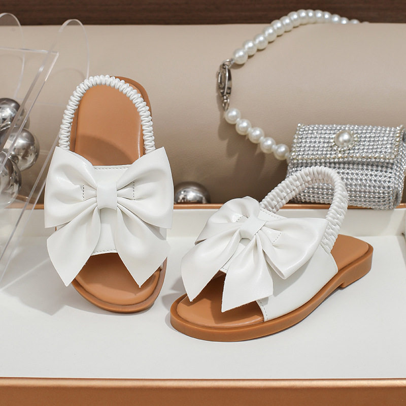 Children's Sandals Summer New Hollow Toddler Shoes Flat Sandals Cross-border Hot Bow Strap Sandals