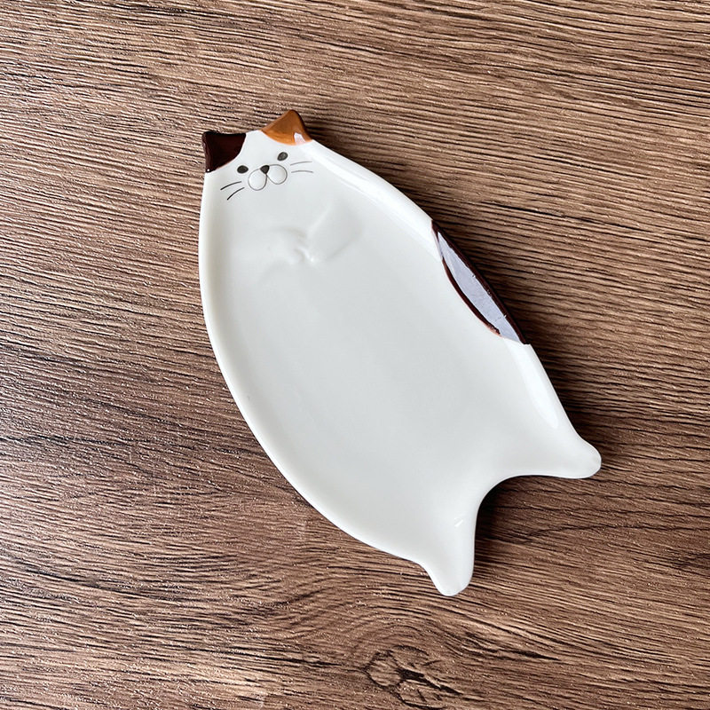 Japanese Style Tiger Cat Ceramic Simple Dish Household Dip Dish Snack Dish Cute Cartoon Plate LB28