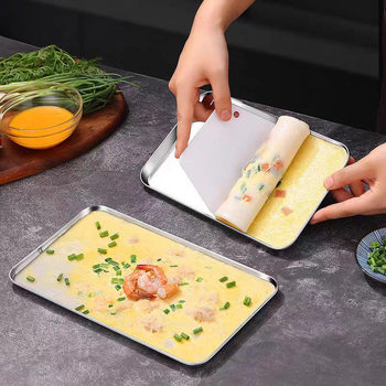 304 Household Rice Noodle Steaming Tray Rectangular Stainless Steel Plate Cold Noodle Tool Cold Noodle Plate Rice Noodle Tray