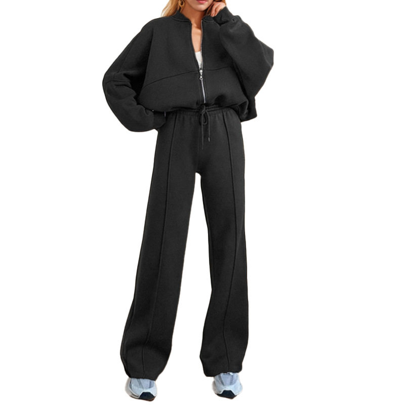 Womens Spring Sports Zip Up Hoodie Set Fashionable Solid Color Comfortable Fit Casual Style Wholesale Available