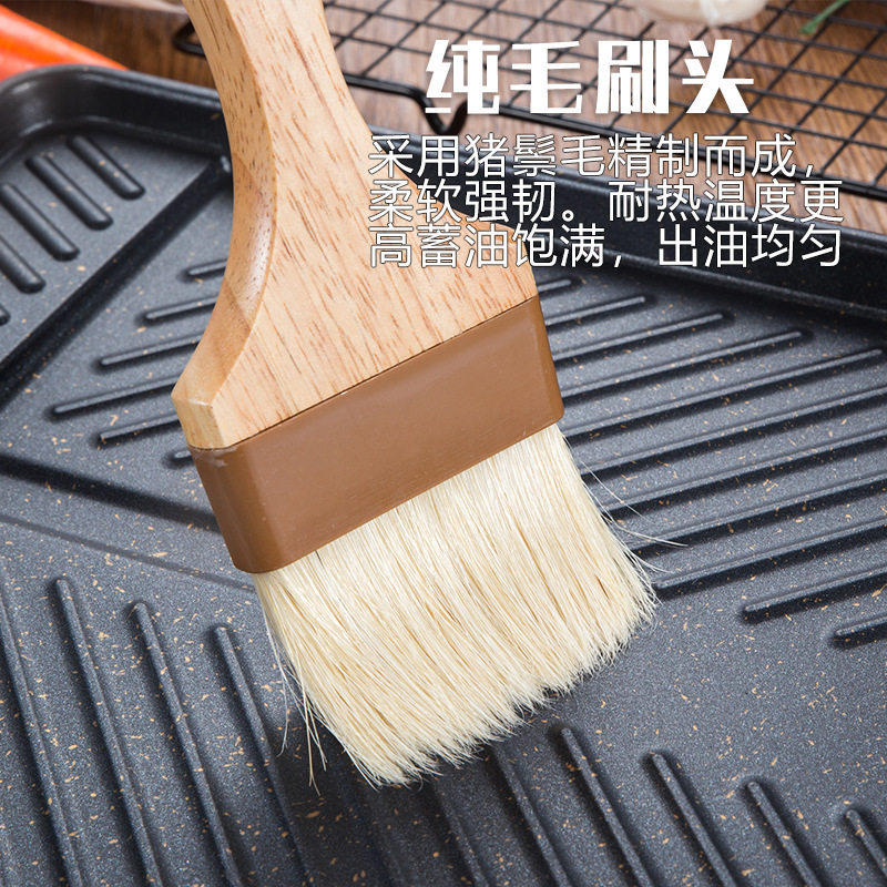 Food Grade Wooden Handle Bristle Brush Barbecue Brush Oil Brush Baking Tools Cake Biscuits Kitchen High Temperature Resistant Brush