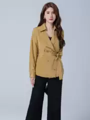 New Heavy Silk Coat Mulberry Silk Trench Coat plus size Long Sleeve Autumn Commuter Wear Women's Retro Small