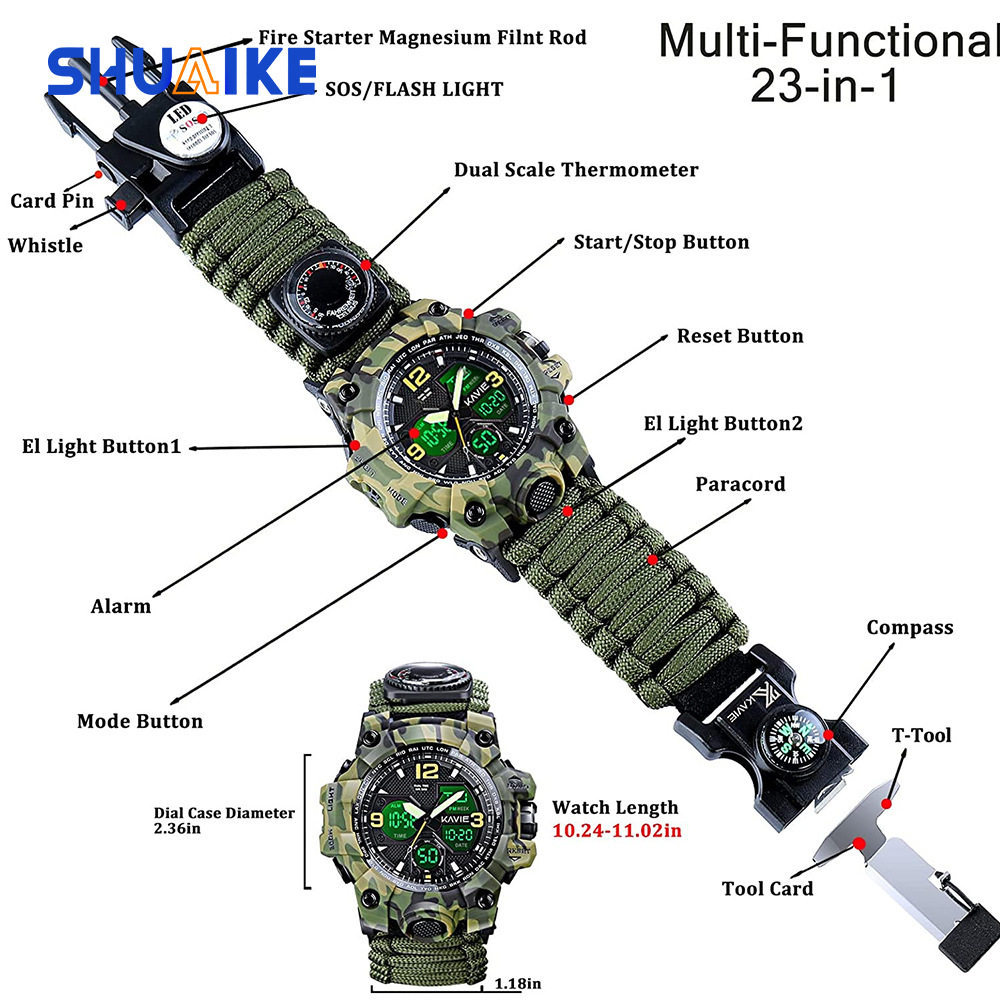 Cross-Border Double display electronic watch whistle Fire Compass thermometer watch men's outdoor watch in stock wholesale