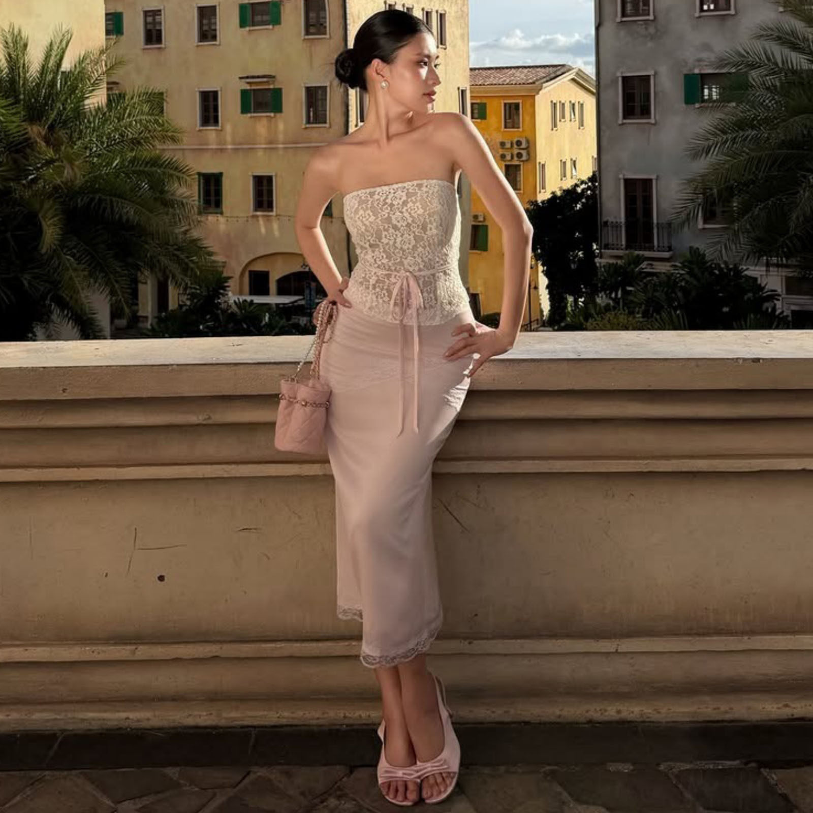 Summer Womens Two Piece Set Strapless Top Bodycon Midi Skirt Sexy Chic Style Perfect for Vacation Wholesale