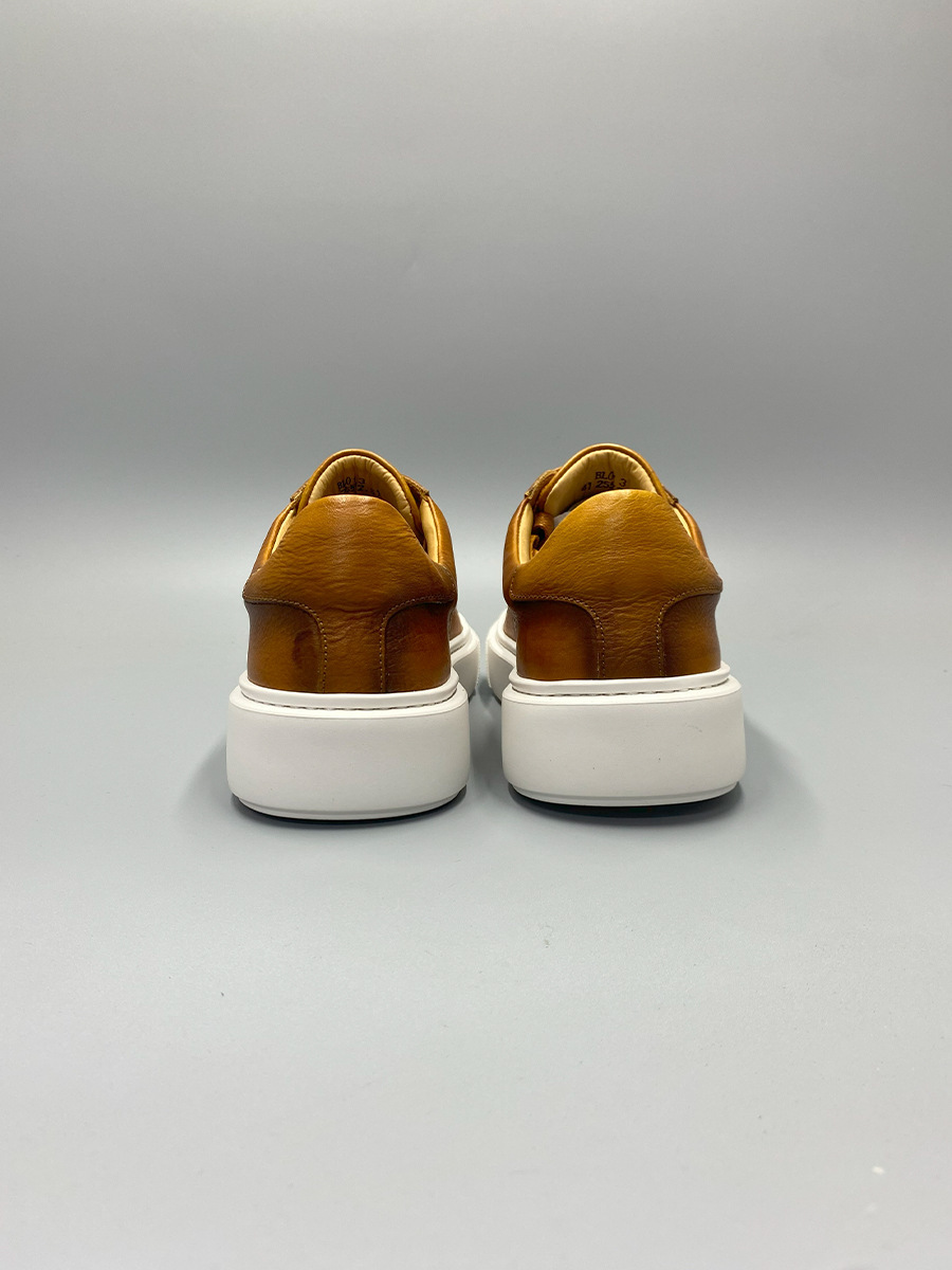 Giày sneaker nam mũi vỏ sò kiểu retro, da thật đánh bóng thủ công — Màu nâu, Màu đen, Màu cà phê