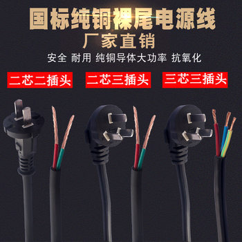 National Standard Pure Copper Two or Three Core Electrician Plug-In Electric Tool Three Plug Socket 10A Power Cord with Plug Connection Cable