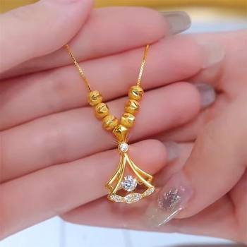 New Five-Blessing Beads Ginkgo Leaf Titanium Steel Necklace for Women Trendy Fashion Versatile Zircon Transfer Beads Sweater Chain Jewelry