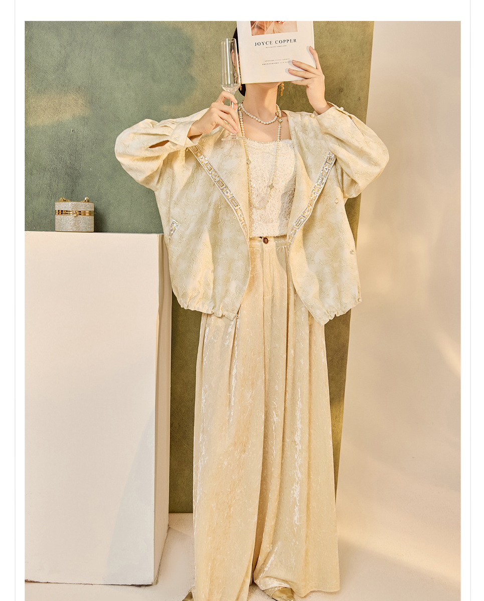 Áo khoác cardigan dệt kim thêu họa tiết hình học dáng ngắn tay dài — Màu trắng nhạt, Màu xanh hải quân
