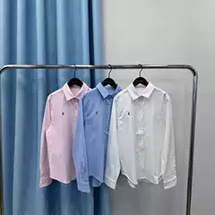 New Product L Color Horse Polo Collar Shirt New Model F Women's Classic Striped Long-Sleeve Shirt Oxford Fabric Slim Fit