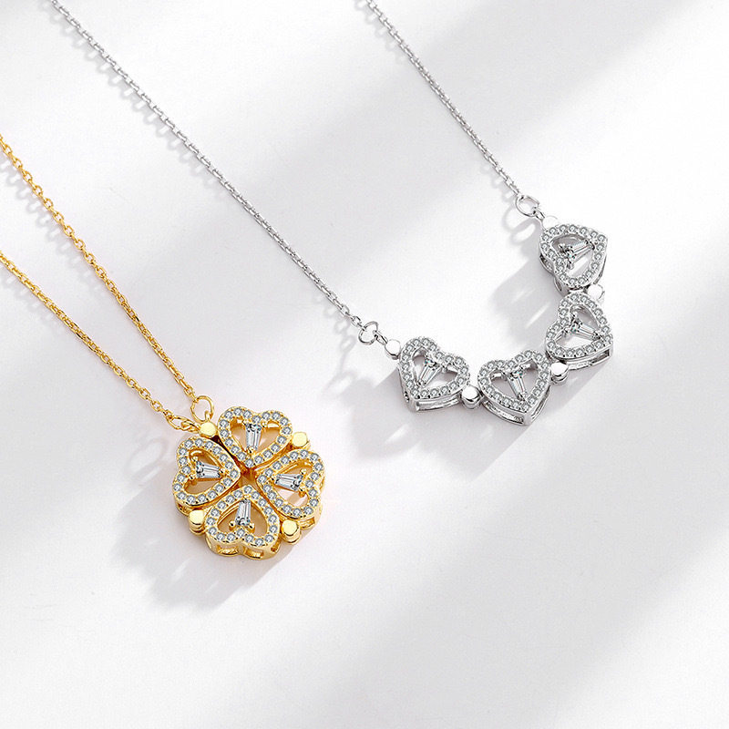 TEMU hot selling popular necklace love clover micro inlaid zircon pendant variety magnetic suction heart-shaped Girl Necklace