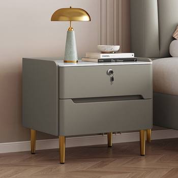 Solid Wood Bedside Table Small Simple Modern Home Bedroom Light Luxury High-End Leather New Slate Storage Bedside Table