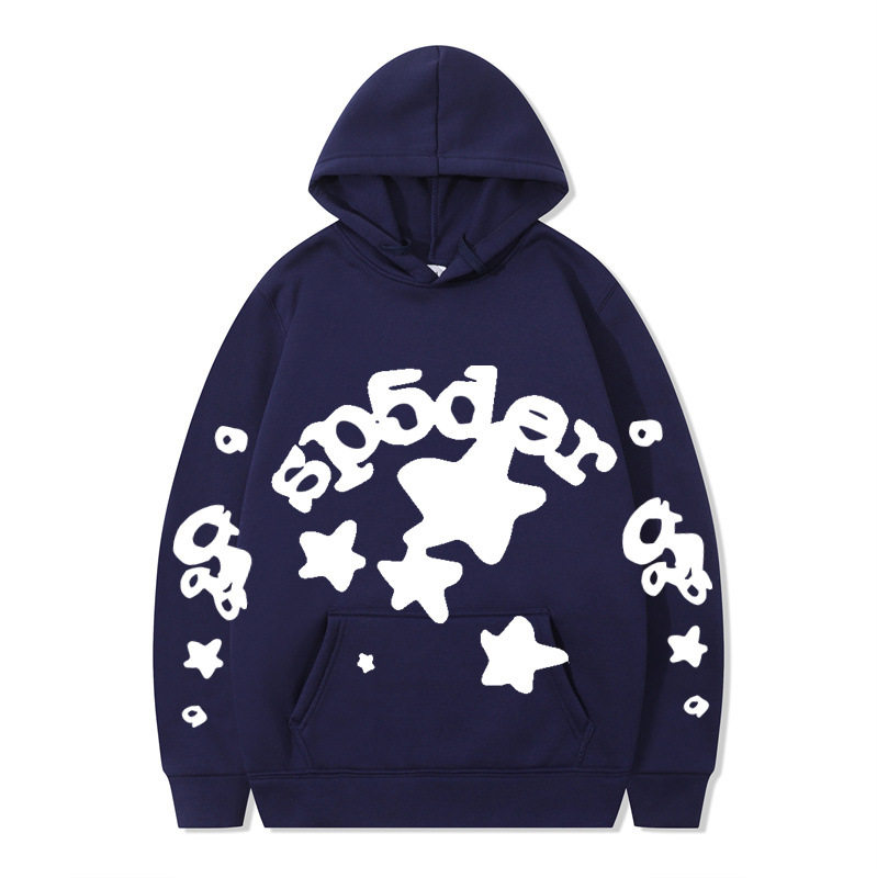 跨境 SP5DER蜘蛛网印花帽衫欧美潮牌大码宽松男女款连帽卫衣