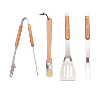 Color Boxed Wooden Handle Barbecue Tools 4-Piece Set Stainless Steel Barbecue Accessories Camping BBQ Barbecue suit in stock