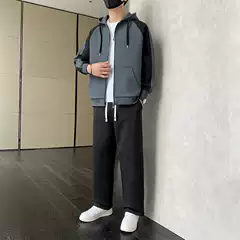 Men's Korean-Style Trendy and Stylish Sweatshirt Set, Fashionable Sports Autumn and Winter Cardigan Simple Two-Piece Set
