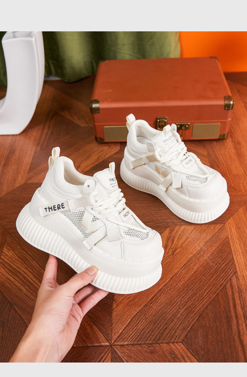 Giày platform nữ đế xuồng cao gót 8cm, dây buộc lưới thoáng khí — Len sạch, Đen chi tiết 12