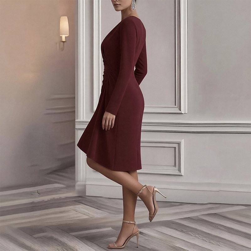 Summer Womens Dress Elegant Solid Color Pleated Design High Quality Fabric Casual or Formal Occasions Wholesale