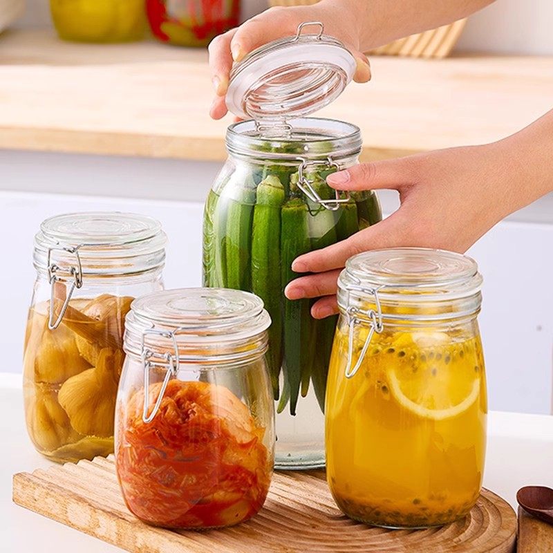 Transparent Glass Sealed Jar Food Grade Snap Lid Storage Jar Household Enzyme Jar Jam Jar Pickles Pickles Jar
