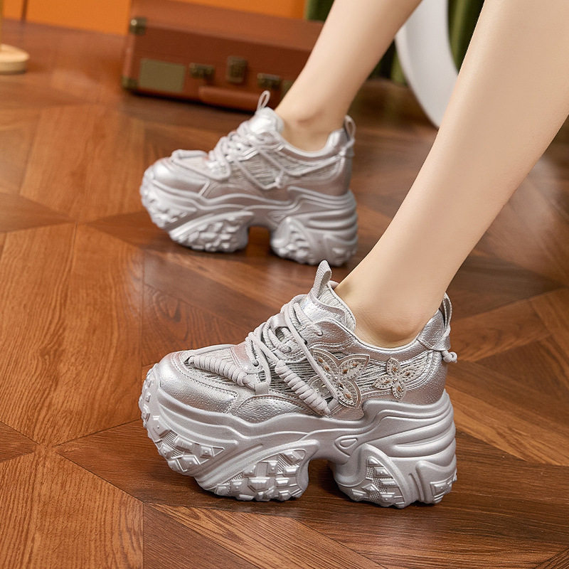 Sandal cao gót nữ hở mũi đế xuồng gót siêu cao 8 cm, phong cách thể thao lưới thoáng khí — Trắng, Bạc