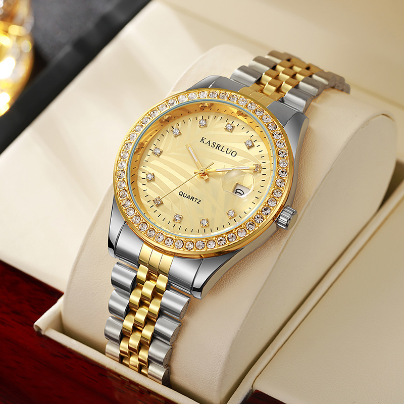 Watch Men's Trendy Diamond Couple Steel Band Calendar Casual Student Adult Fully Automatic Quartz Watch Metal Scale 25 O1CN01jHFFjD1cFZKeWO2WA !!2217025253571 0 cib