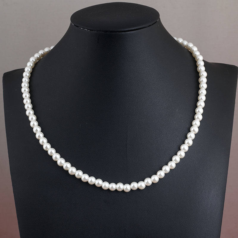 Pearl Necklace Women's Mother's Glass Imitation Pearl White Round Bead Jewelry Cheongsam Accessories Clavicle Chain Necklace Chain