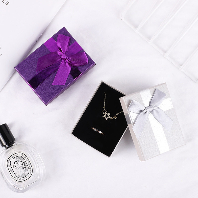 Factory Supply Square Bow Gift Box Jewelry Packaging Box Creative Jewelry Box Heaven and Earth Cover Gift Box Jewelry Box