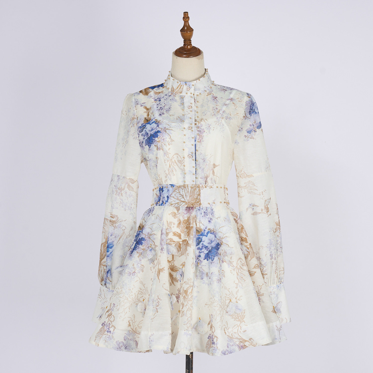 Vintage Floral Beaded Lantern Sleeve Top with A Line Mini Skirt Set Elegant Style for Parties and Events Wholesale