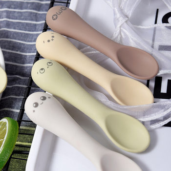 Silicone Baby Food Supplementation Spoon Baby Food Feeding Spoon Customizable Laser Logo Children Round Handle Integrated Soft Spoon