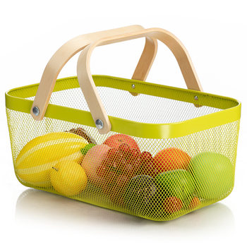 Resato factory direct metal rectangular hand basket wooden handle vegetable and fruit small basket wholesale foreign trade