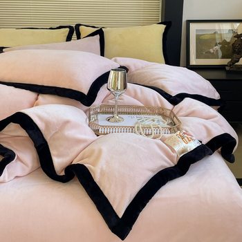 Category a Maternal and Infant Grade Thickeneded High Weight Milk Velvet Four-Piece Set Pure Color Flannel Student Three-Piece Quilt Cover Bed Sheetss