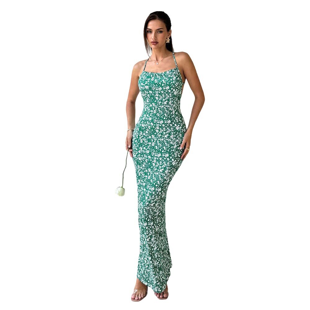 Summer Floral Maxi Dress Sexy Backless Fishtail Design Casual Perfect for Vacations and Music Festivals Wholesale