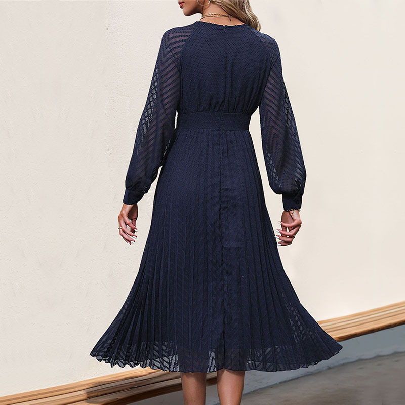 Womens Long Sleeve Solid Color Dress Elegant Design Autumn Collection High Quality Fabric Wholesale Available