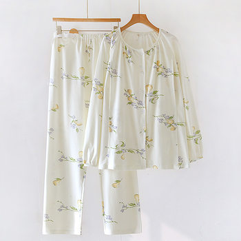 Pure Cotton Cardigan Luna Long Sleeve Lactating Maternal Postpartum Feeding Home Clothes Spring and Autumn Late Pregnancy suit