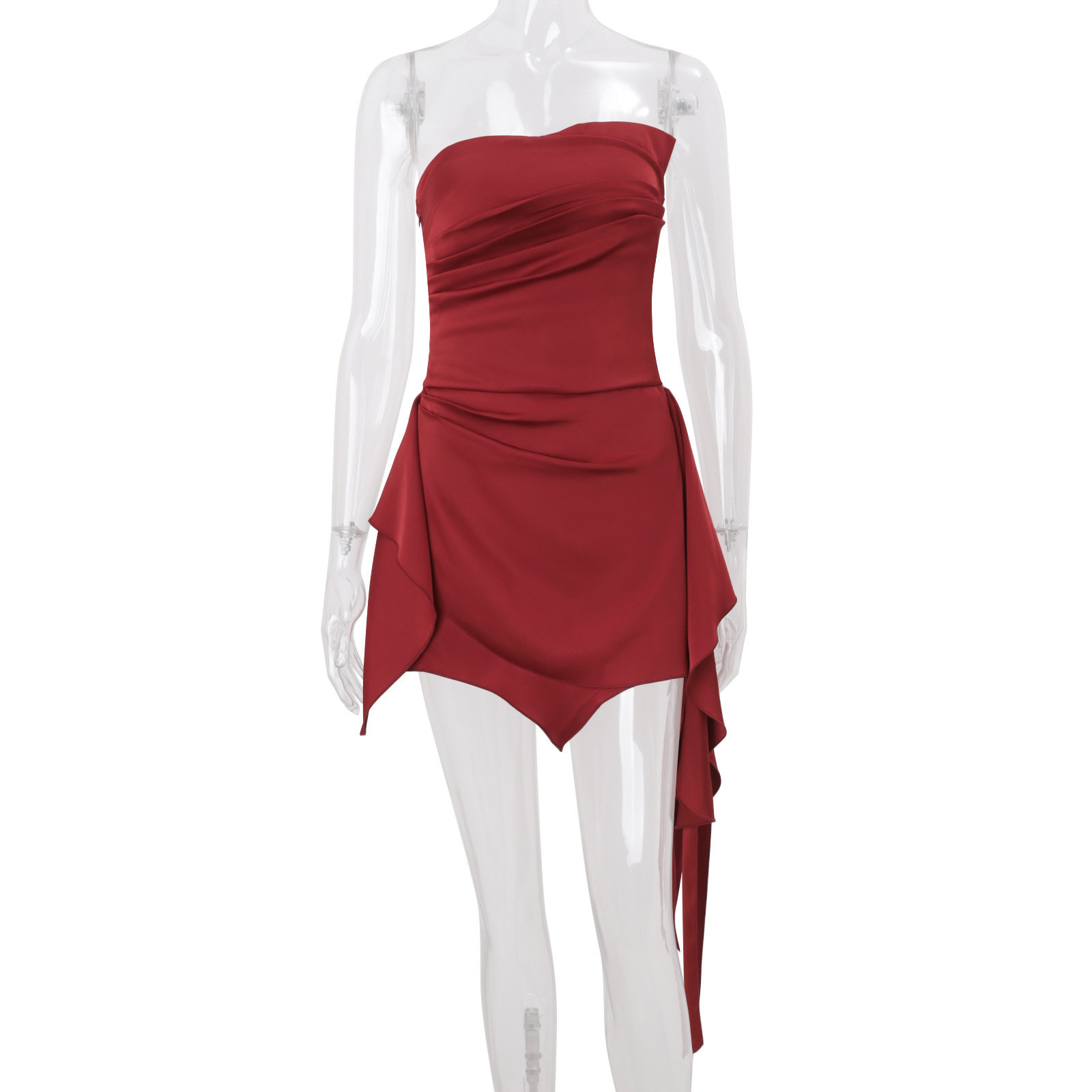 Chic Womens Strapless Dress Elegant Backless Design Ruching Detail Slim Fit Perfect for Winter Events Wholesale