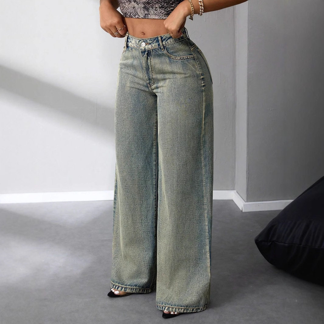 Vintage Wide Leg Jeans Loose Fit Distressed Style Casual Wear Wholesale Available low MOQ bulk order