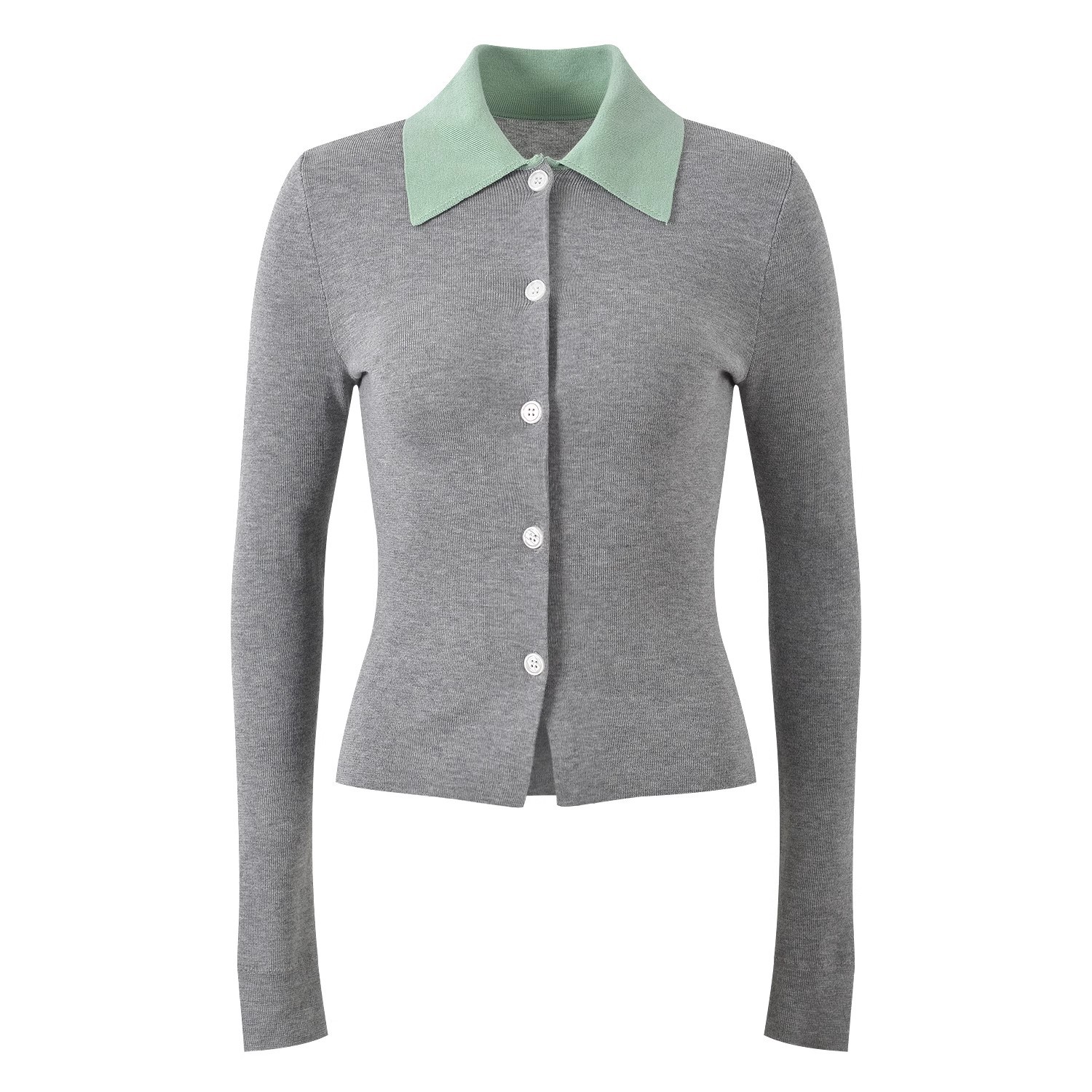 Cardigan cổ lật màu xám