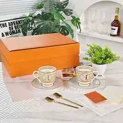 Cross-Border European-Style Retro Light Luxury Household H-Label Coffee Cup and Saucer Tea Set Tea Cup Housewarming Hotel Household Set Gift Box