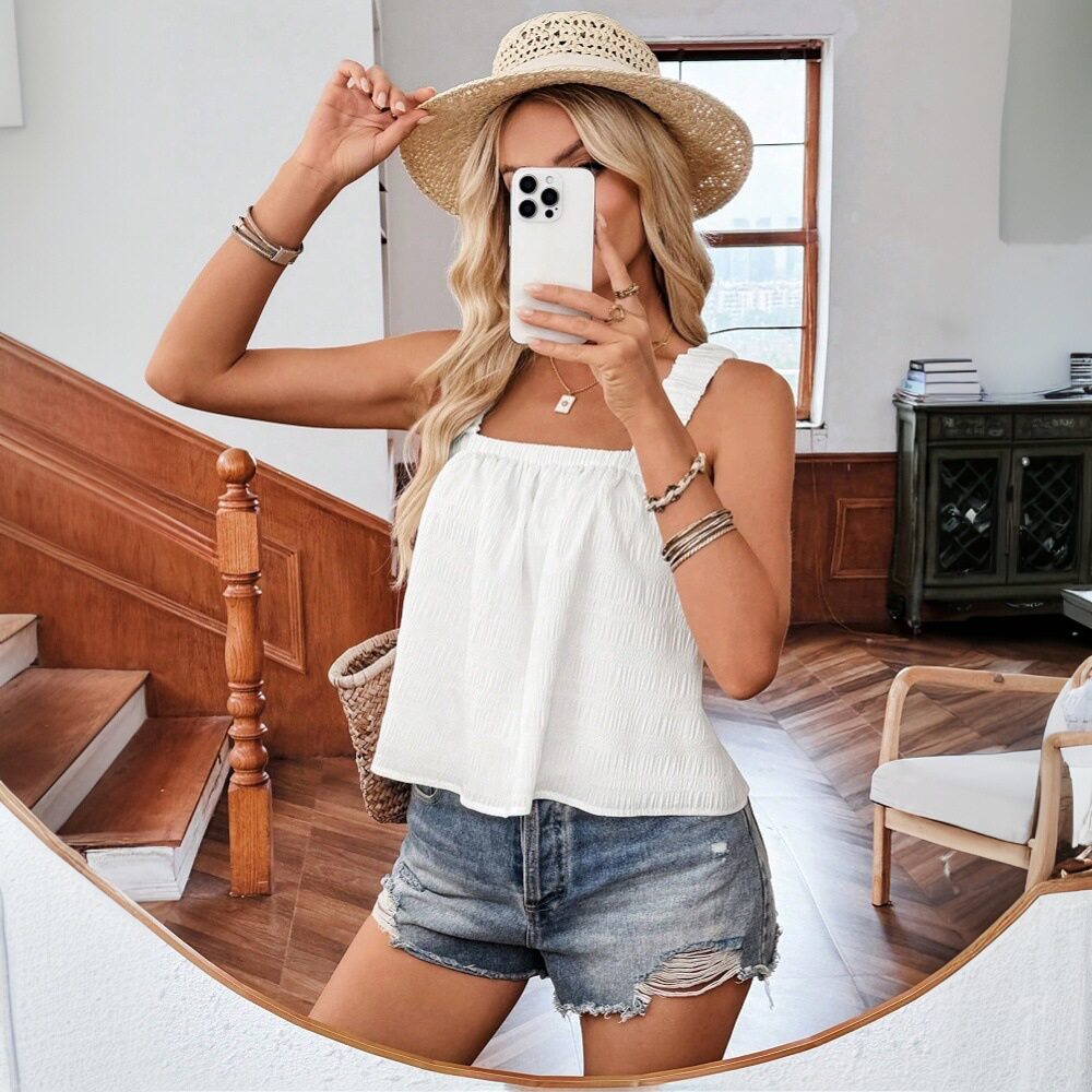 Womens Ribbed Tank Top Elastic Solid Color Comfortable Fit Summer Casual Wear Wholesale Available