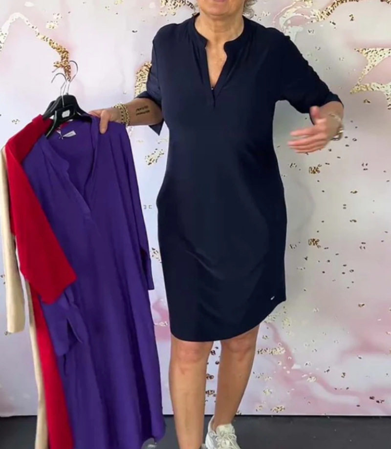 Summer Womens Midi Dress Fashionable Solid Color V Neck Casual Style Perfect for Everyday Wear Wholesale Available