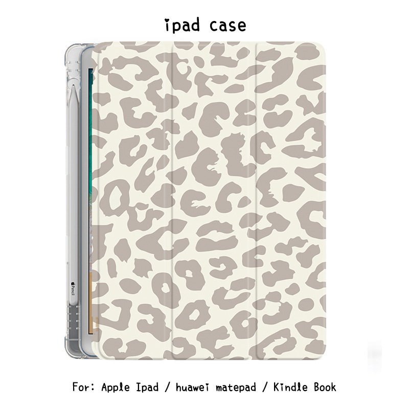 Grey Leopard Print iPad Case 10.2 Apple Air5 Transparent 10 Generation Support 10.9-inch 9.7 Tri-Fold Hair