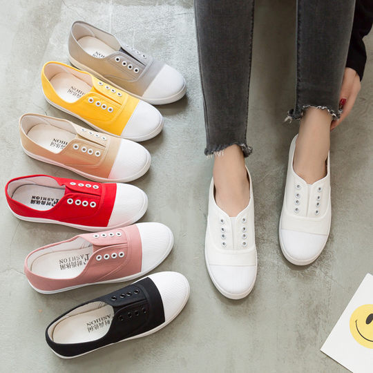 2023 new low canvas shoes students flat casual women's shoes a slip-on lazy shoes White shoes a generation of hair