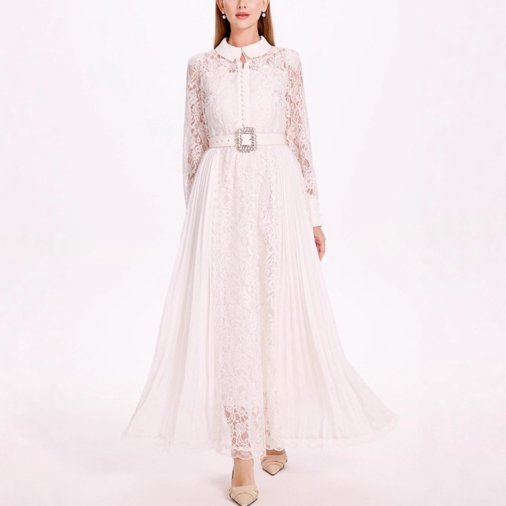 Elegant French Style Long Dress for Women High End Beaded Sequins Lace and Mesh Detailing Perfect for Formal