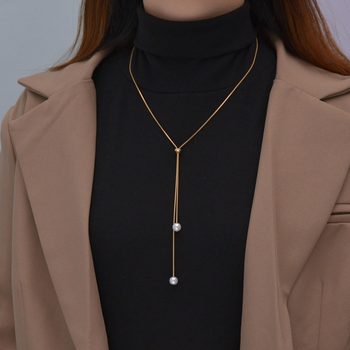Japanese and Korean style pearl pendant alloy Y-shaped adjustable necklace suitable for ladies and girls commuter holiday party party